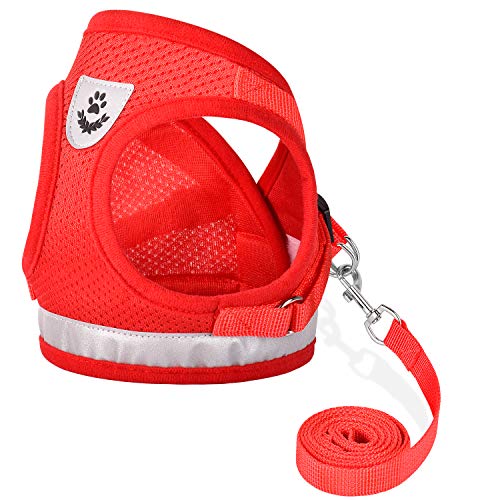 Cat Harnesses and Puppy Harness with Leashes Set, Escape Proof Cat Harness, Adjustable Reflective Soft Mesh Vest Fit Puppy Kitten Rabbit Ferrets's Outdoor Harness - color: Red, size: S (Chest: 9" - 11")