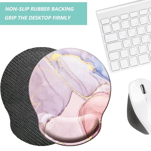 Mouse Pad with Wrist Support, Ergonomic Mouse Pad with Memory Foam Wrist Rest Cushion, Non-Slip Rubber Base Gaming Mice Pad for Home Office Computer Laptop, Pink Marble - color: Pink marble