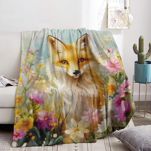 Cute Pretty Fox Blanket Soft Cozy Flannel Throw Blanket for Adults Kids - Warm Yet Lightweight Blankets for Travel, Bed, Couch, Fuzzy Outdoor Comfort Wrap 60"×50" - color: Fox, size: 60x50 Inch