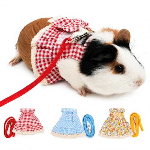 Guinea Pig Harness and Leash Set, Cute Red Plaid Small Animal Dress Vest for Ferrets, Chinchillas and Similar Pets, Adjustable Walking Outfit with 4FT Leash,Red Plaid, M,1530-4 - color: Red Plaid, size: M: 5-7" Neck, 9-10" Chest, GPig/Ferret