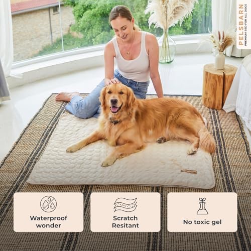 Dog Cooling Mat, Ice Silk Self-Cooling Pad, Light Beige, XL - color: Light Beige, size: Extra Large