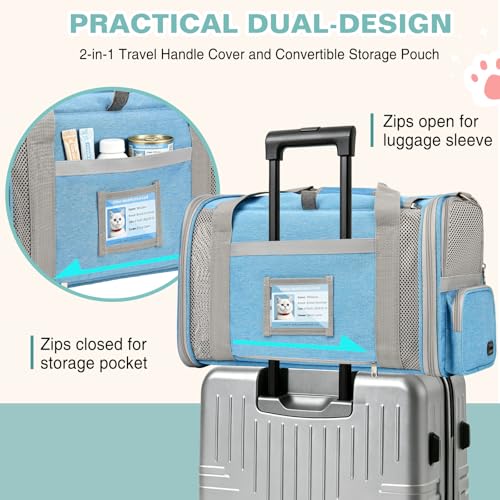 Cat Carrier Top Load, Privacy Curtains Soft Pet Travel Bag Airline Approved | Collapsible Soft-Sided Cat/Dog/Pet Carrier for Small Cats Dogs Puppy Under 16 lb, Washable Kitten Mesh Cage (16.9x10.8x10.8) - color: Sky Blue