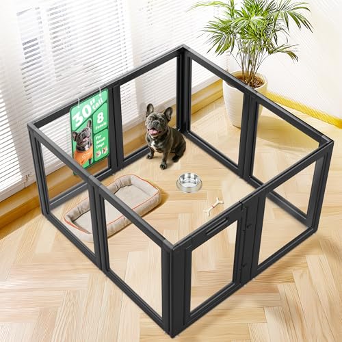 FXW AuraSpace Clear Acrylic Indoor Dog Playpen, 30" H, 8 Panels, Black | Open View, Modern Home Fit, No Climbing Bars, Tool-Free Setup, For Small & Medium Dogs - color: Black, size: 30"H