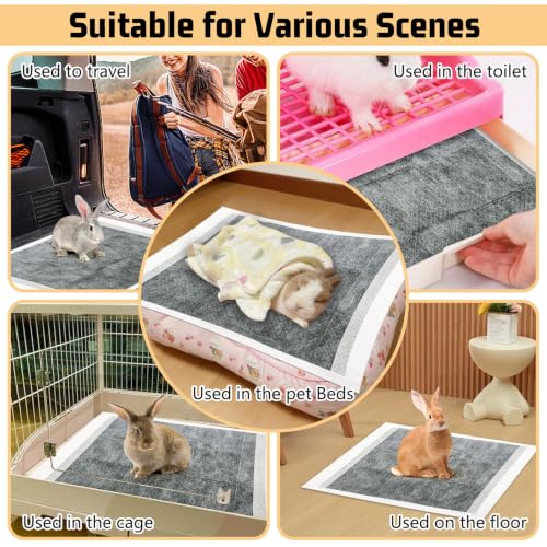 Tfwadmx 50 Pcs Rabbit Pee Pads Guinea Pig Super Absorbent Cage Liners Bunny Disposable Black Carbon Diapers Small Animal Training Accessories with Quick-Dry Surface for Chinchilla Ferret Hamster - size: 50 Pcs-17.72" x 23.62" (Gray)