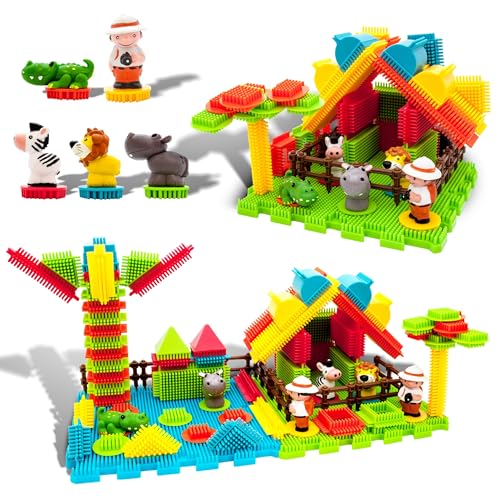 Picasso Toys PTB100 100pcs Hedgehog Block 3D Building Blocks Tiles Safari Theme Set Learning Playset STEM Toy Set Educational Kit Child Brain Development Preschool Kindergarten Toy for Age 3 & Up - color: 100pcs Safari