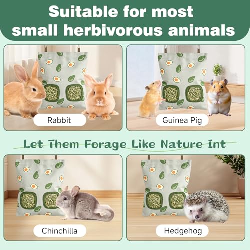 Rabbit Hay Bag 2 Pack - 2 Holes Hanging Bunny Hay Feeder Holder with Metal Hooks, Oxford Cloth Guinea Pig Feeding Bag Storage for Chinchillas Hamsters and Small Animals (Blue Gray) - color: Blue Gray