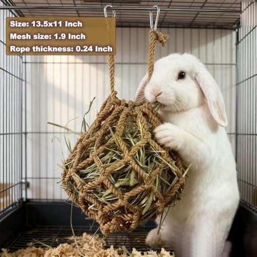 2Pcs Rabbit Hay Feeder Mesh Bags 13.5x11 Inch High-Capacity Hanging Bunny Hay Feeder for Guinea Pig Hamster Chinchilla Gerbils Small Pets and Animals Cage Accessories Supplies - color: Blue&Cofee