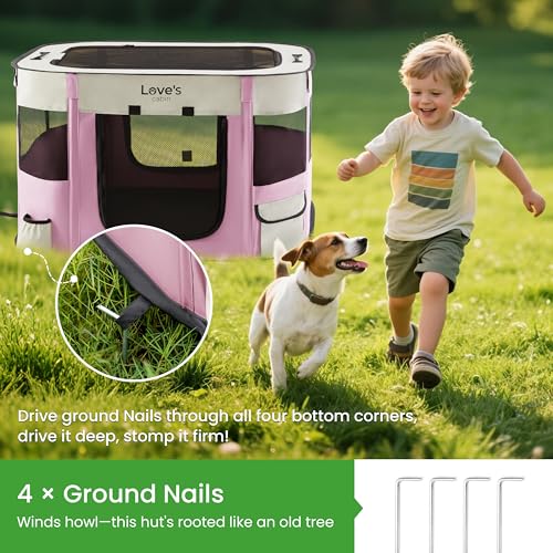 Love's cabin Pet Puppy Dog Playpen, Medium Dog Tent Crates Cage Indoor/Outdoor, Portable Exercise Playpen for Cat, Foldable Pop Up Dog Kennel Playpen with Carring Case (M, Light Pink) - color: Light Pink, style: Medium