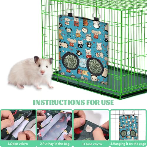 2Pcs 2 Styles Rabbit Hay Feeder Bag with 2 Holes 11.6 x 9.1 Inch Guinea Pig Hay Holder Small Animal Dinosaur Pattern Cloth Washable Hanging Feeding Holders for Bunny Chinchillas Hamsters - color: Dinosaur
