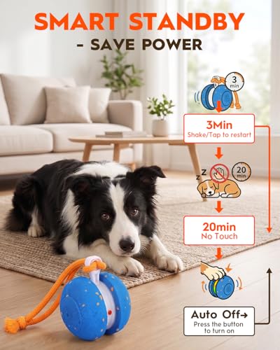 Xeuch Interactive Dog Toys, Automatic Irregular Moving and Rolling Dog Ball | 2 Speed Modes, E-TPU Material, Motion Activated Pet Toys with Rope for Dogs Puppies, Dog Stimulation Toy Blue