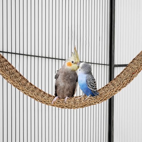 39 x 7 Inches Seagrass Mat, Natural Grass Woven Bird Net Hammock Mat, Climbing Rope Ladder Chew Toy, Cage Accessories for Parrots, Psittacines, Cockatiels, Hamsters, Lovebirds, Mice (2 Pack) - size: 39 x 7 Inch