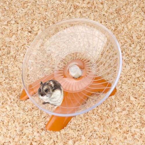 Silent Hamster Exercise Running Wheel Flying Saucer, Orange | Non-slip surface, smooth & quiet spinning, durable plastic, encourages healthy exercise, for dwarf hamsters/mice/gerbils - color: Orange