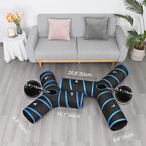 Pawaboo Cat Tunnel Tube 3-Way Tunnels, Blue, 25x53cm | Extensible Collapsible, Cat Play Tent Interactive Toy Maze, Cat House Bed, With Balls and Bells - color: A-Blue, size: 3 Way