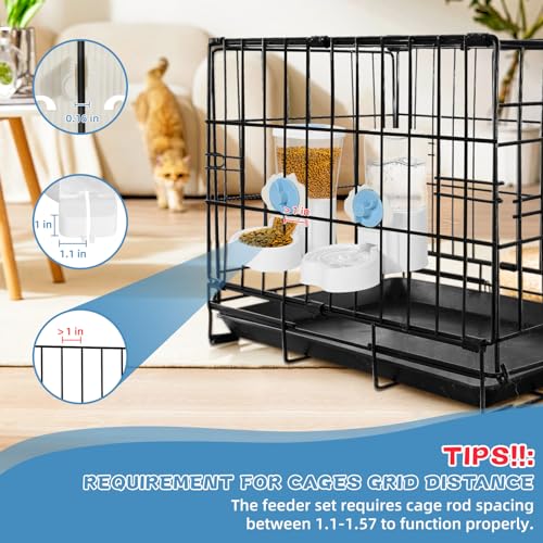 2 Pack Hanging Automatic Pet Food Water Dispenser, Auto Rabbit Feeder and Water Bottle Set for Cage, Food and Water Bowls for Cat Bunny Chinchilla Hedgehog Guinea Pig Ferret cage Accessories - color: Blue White