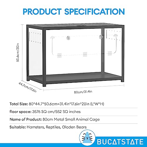 BUCATSTATE Hamster Cage 2.0, Large Hamster Enclosure (31in, Black) | Stackable 3.84 ft² Large Habitats with Deep Beddiing Base, Sturdy Aluminum Frame, Front and Top Access, Easy Assemble - color: Black, size: 31.4"L x 17.6"W x 20.6"H