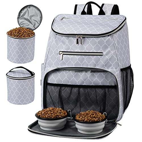 BAGLHER Dog Travel Bag Backpack, Airline Approved Pet Supplies Backpack, Dog Travel Bag with 2 Silicone Collapsible Bowls and 2 Food Baskets DLWhite - color: DLWhite