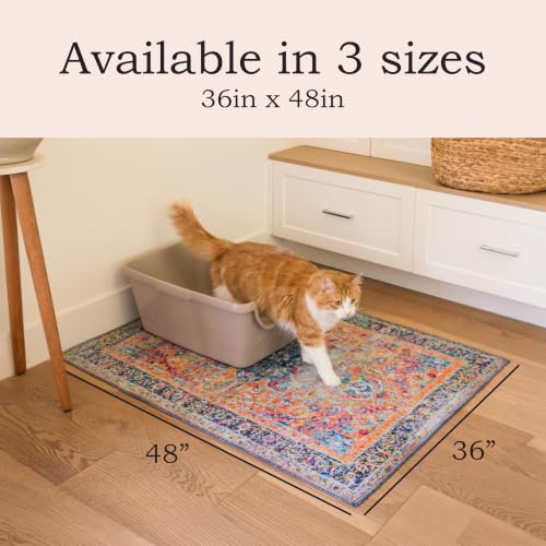 Lovewag Cat Litter Mat, Litter Box Mat, Bohemian Jewel, 36x48, 2 Pack | Washable litter mat cover, kitty litter mat & cat mat for litter box, litter trapping mat, prevents tracking, multi-cat - color: Bohemian Jewel, size: 36x48 inches (Pack of 2)
