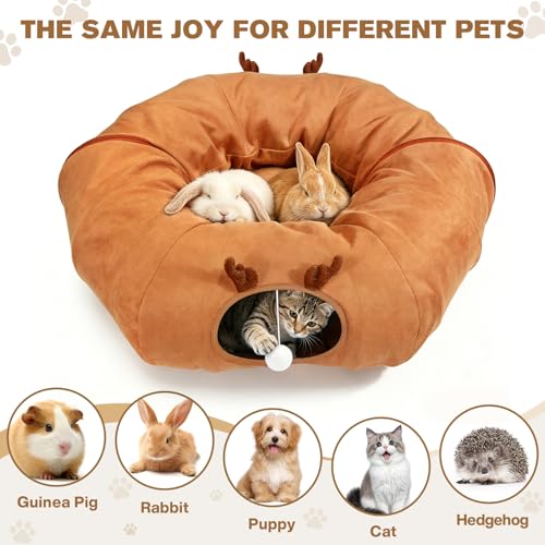3-in-1 Bunny Tunnel Bed,Collapsible Rabbit Tunnel Toy,Portable Playground | Multi-Functional Collapsible Tunnel Tubes Toys, Three Play Shapes, Suitable for Cats, Puppies, Rabbits, and Ferrets - color: orange