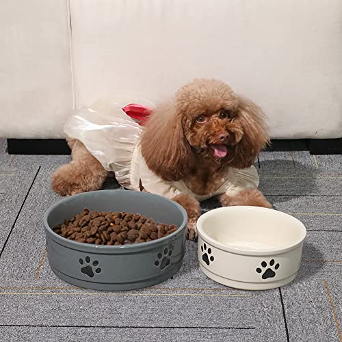 Sweejar Ceramic Dog Bowls with Paw Pattern, Dog Food Dish for Medium Dogs, Porcelain Pet Bowl for Water 35 Fl Oz (Beige) - color: Beige, style: Paw Pattern,6.8"x 2.9"(35 Fl Oz)