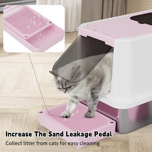 RIZZARI Enclosed Cat Litter Box with Scoop, Large Covered Litter Box | Helps Reduce Litter Tracking,Enclosed Privacy Space,Easy Top-Access Cleaning,Large Interior Capacity,Includes Litter Scoop - color: Pink