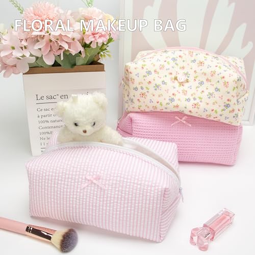 PAZIMIIK Cozy Makeup Bag for Women,Zipper Cosmetic Pouch,Stripe Ballet Pink | Soft Cosmetic Organizer for Makeup,Skincare,Toiletries,Daily Beauty Essentials,Purse,On-the-Go,Bridesmaid Gifts - color: Stripe Ballet Pink