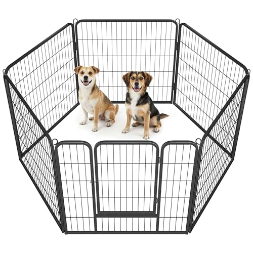 Yaheetech 32" H 6-Panel Extra Wide Dog Playpen w/Door for Indoor Outdoor | Heavy Duty Metal Frame, Secure Latch Gate, Tool-Free Assembly, Portable For Yard RV Camping, Ideal For Small & Medium Pets - size: 32"