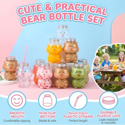 Sliner Pig Cup Christmas Bottles with Straws Including 20 Pcs Empty Plastic Pigs Drink Bottle & 20 Pcs Straws & Caps for Christmas Party Juice Milk Cup Drink Water Containers(20 Set, Pig) - style: Pig