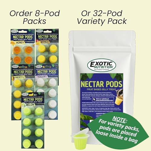 Nectar Pods (Mango) - Calcium-Fortified Jelly Fruit Treat - Sugar Gliders, Marmosets, Squirrels, Parrots, Cockatiels, Parakeets, Lovebirds, Conures, Hamsters, Day Geckos, Kinkajous & Other Small Pets