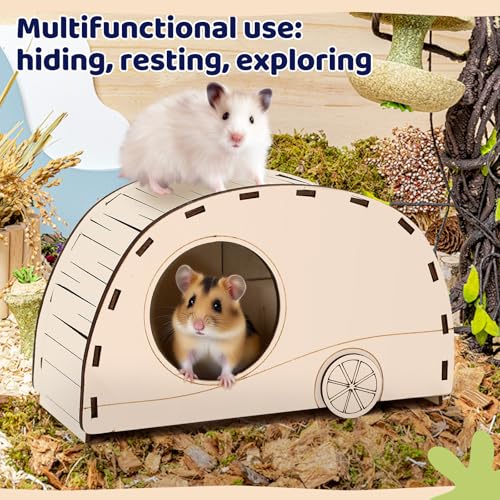 CypherX Wooden Hamster Hideout Hamster Toys Small Animals Cage Accessories for Hammie and Other Small Pets