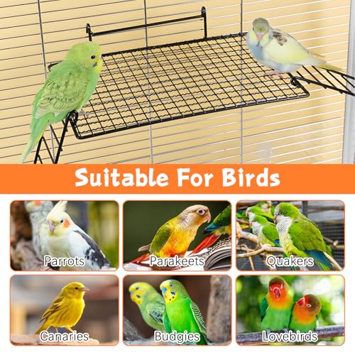 BNOSDM 4 PCS Bird Perches Platform, Stainless Steel Grid Platform for Parakeet Parrot Stand with Climbing Ladder Bird Cage Accessories for Small to Large Birds (White)