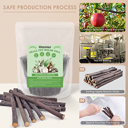 Bissap Apple Sticks for Rabbits, Natural Bunny Chew Toys and Treats for Chinchilla Guinea Pig Hamster Gerbil Small Animals Pet Apple Wood Stick Toys Teeth Grinding (120g/4.2oz) - size: 4.2 Ounce (Pack of 1)