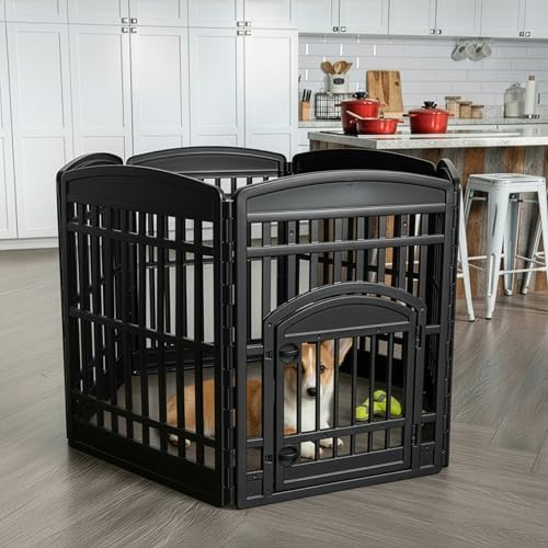 IRIS USA 6-Panel Dog Playpen, Pet Enclosure, Black | Pet Containment, Custom Pen Configuration, Flexible Boundary, Multi-Shape Setup, Tool-Free Assembly, Secure Door Latch - color: Black, size: 6 Panel - 34" H