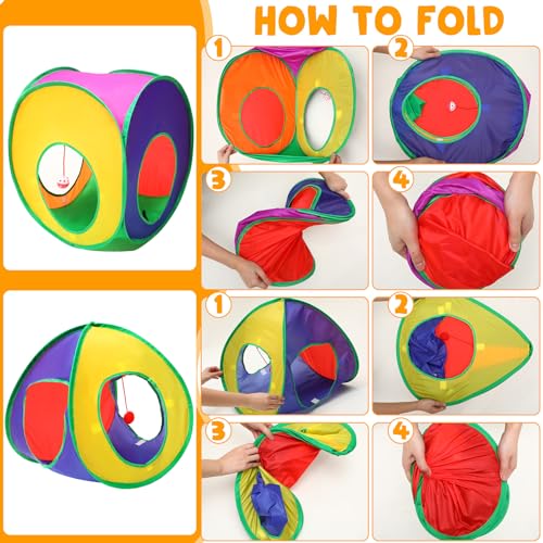 21 Pcs Cat Tunnels for Indoor Set, 3 In1 Collapsible Cat Tunnel Toy with Cube Tent Toys Combo and 20 Pcs Interactive Kitty Toys Feather Toy Fluffy Mouse Crinkle Balls for Kitten Puppy