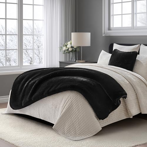 EVERGRACEHOME Faux Chinchilla Fur Throw Blanket, 50"x60", Black Noir Mink | Luxury, Super Soft, 1220GSM, Fluffy Cozy Mink, Reversible Velvet Back, Warm Thick Heavy Winter Throw for Couch Bed, Gift - color: Black Noir Mink, size: 50"x60"