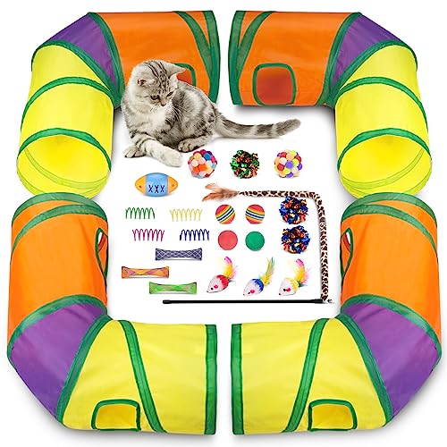 Retro Shaw Interactive Cat Toys for Indoor Cats Kitten,Relieve Bored,25PCS | 4PCS Collapsible Tunnels, Large, Safe and Durable, Kitten Game Hiding Spot Self-Play Chase Exercise - color: Extra large cat tunnel toys set