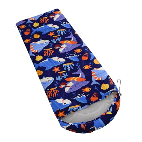 QOOMO Camping Sleeping Bags,3 Season Warm & Cool Weather,Lightweight,Waterproof Sleeping Bags for Adults & Kids,Traveling,and Outdoors,Camping Gear Equipment - color: cartoon shark