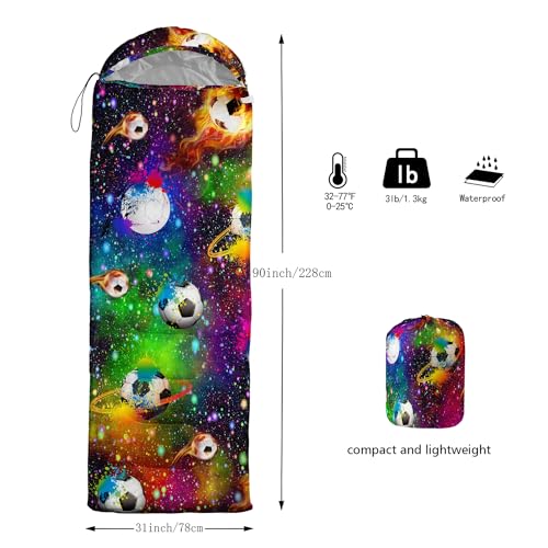 Sleeping Bags for Adults and Kids Backpacking Camping Sleeping Bags for Girls and Boys Lightweight Waterproof Cold/Warm 3-Season - color: Flame football