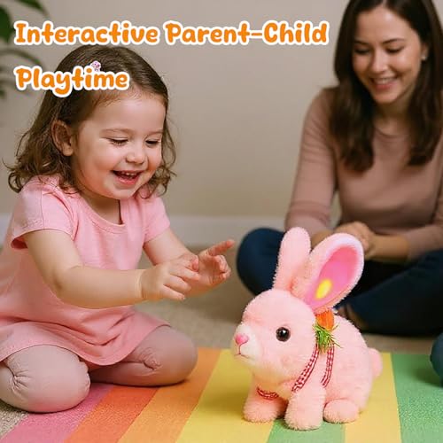 Easfan Walking Pink Bunny Interactive Plush Toy with Sounds for Kids 7" | Hopping ears, moving educational pet, Easter birthday holiday gift, for girls toddlers - style: Bunny_Pink_Carrot