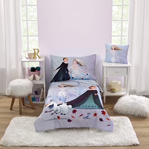 NoJo Disney Frozen Winter Cheer Lavender, Aqua and White Anna, Elsa and Olaf 2 Piece Toddler Sheet Set - Fitted Bottom Sheet and Reversible Pillowcase - color: Frozen Winter Cheer
