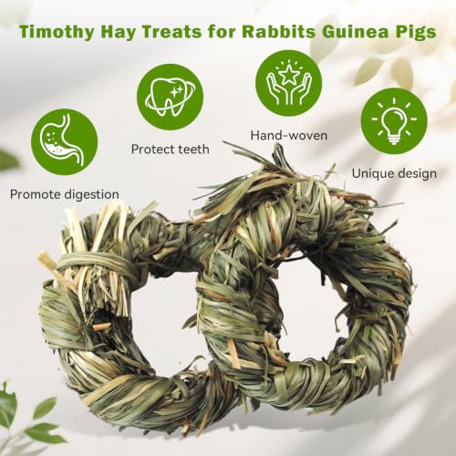 6PCS Timothy Hay Toy for Rabbits Bunny Chew Toys for Teeth Timothy Hay Rings for Small Animals Guinea Pigs Chinchillas Hamsters Bunnies Digestion Care
