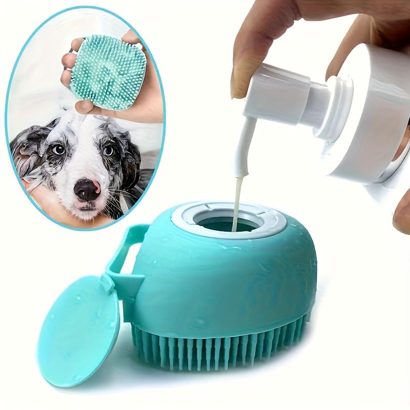 Pet Bath Brush With Storage Removable Top Ergonomic Handle Non-Toxic Massage Bristles For Small To Medium Dogs And Cats, Yellow - color: Yellow