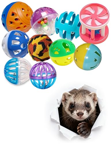 10-Pack Ferret Ball Toys Ferrets, PP Material | Interactive Play, Solo Play, Non-Toxic, Built-In Bell, 1.5 in - 2.2 in - size: 1.5'' - 2.2''
