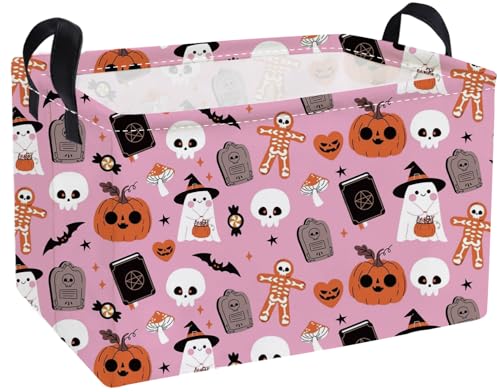 Essme Rectangular Halloween Basket,Pink Storage Bins Organizer with Handles for Room Decor, Gift Basket.(Magic Halloween) - color: Fensemofayl