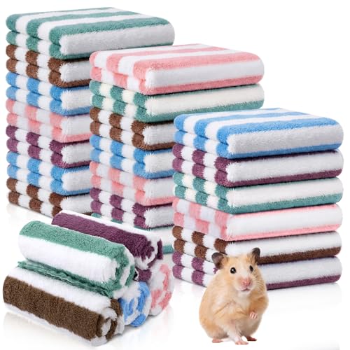 Moukeren 20 Pcs Guinea Pig Fleece Bedding Blankets Bulk Washable Small Animal Fleece Cage Liners Pet Sleeping Mat Cover for Hamster Chinchilla Rabbit Hedgehog (12 x 12 Inch,Striped Style,Multicolor) - color: Multicolor, size: 12 x 12 Inch, style: Striped