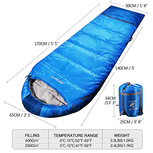 REDCAMP Kids Mummy Sleeping Bag for Camping, 3 Season Cold Weather Sleeping Bag Fit Boys,Girls & Teens, Blue/Rose Red - color: Blue with 2.4lbs Filling