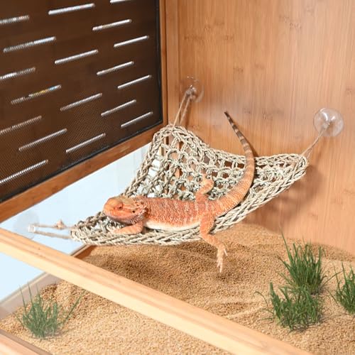 Reptile Hammock Corner Triangle 2 PCS,100% Natural Seagrass Fiber,Bearded Dragon Tank Accessories Habitat Decor for Lizard,Anoles,Iguanas,Chameleon and Hermit Crabs