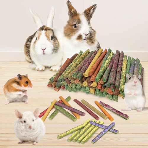 77Pcs Rabbit Chew Sticks, Guinea Pig Toys, 11 Flavors Natural Grass Molar Teeth Stick, Mixing Flowers, Roses, Calendula and Forget Me Not, Small Animals Treats