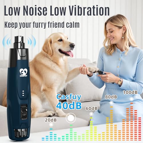 Casfuy New 6-Speed Dog Nail Grinder - 50% More Power Dog Nail Trimmers with 2 LED Lights Quiet 7h Running Time Electric Pet Nail Grinder File Toenail Grinder for Large Medium Small Dogs & Cats (DB) - color: Dark Blue
