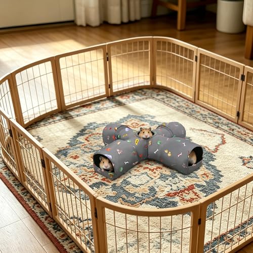 4-Way Small Pet Tunnel with Top Cave, Collapsible Interactive Hideout Tunnel for Hamster, Guinea Pig, Gerbil, Chinchilla, Dwarf Rabbit & Other Small Animals - color: Standard 4-Way