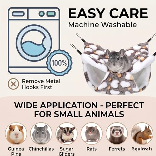 2 Pack Large 13.8x13.8in Rat Hammock for cage, Cozy Ferret Bed and Plush Hamster Hideout, Reliable Guinea Pig Accessories for cage, Great Small Animal beds,Purple, Coffee (Purple, Coffee) - color: Purple, Coffee
